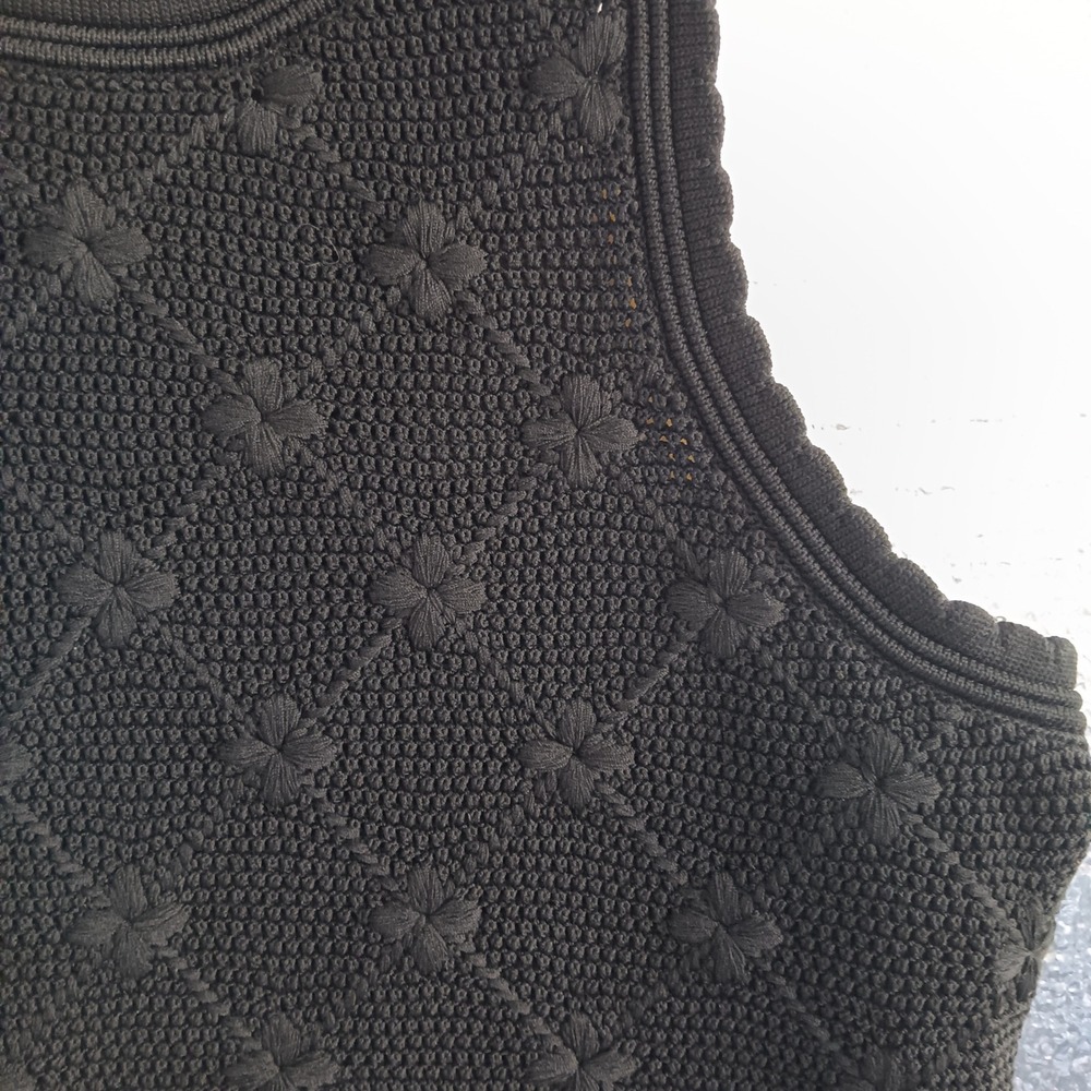 Sandro Salerio Pointelle Knit Crop Top Womens 3 Black NWT Sleeveless Black $236 - Picture 2 of 8